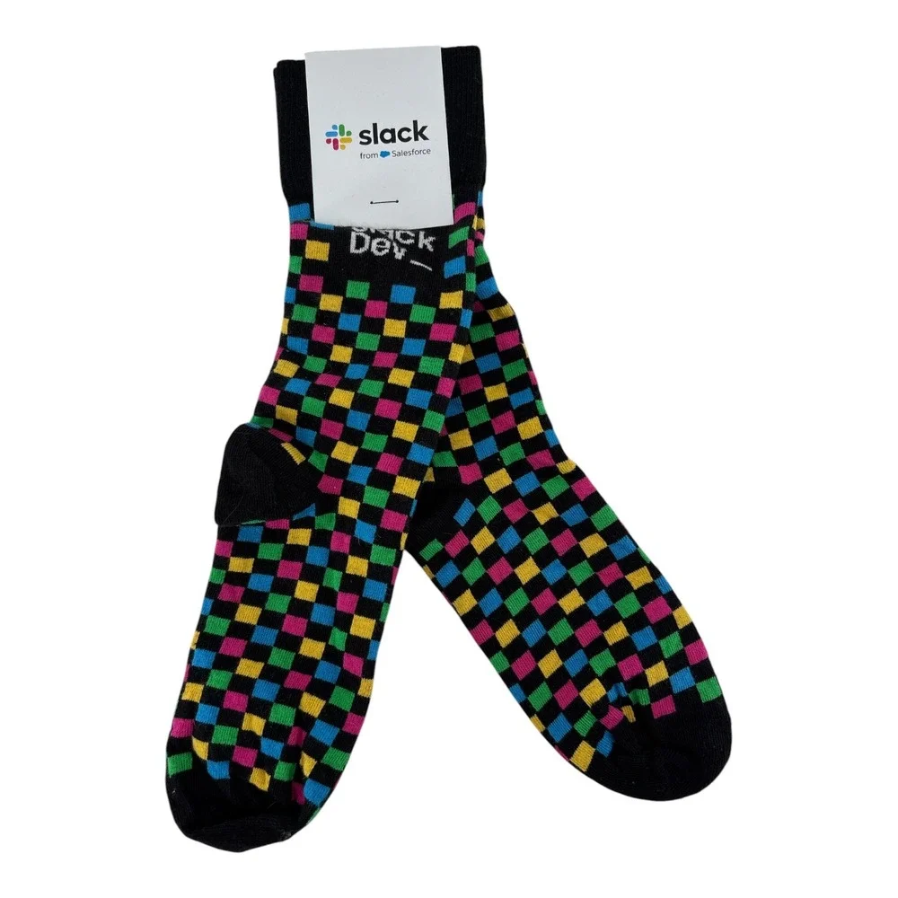 Slack Dev Salesforce Combed Cotton Multi Color Checkered Crew Socks Unisex